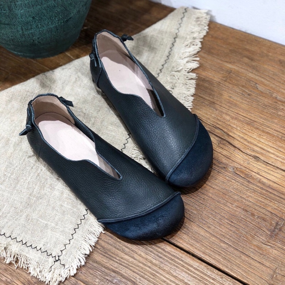 DD-line Cowhide retro women’s slip-on shoes Black women’s 8.5